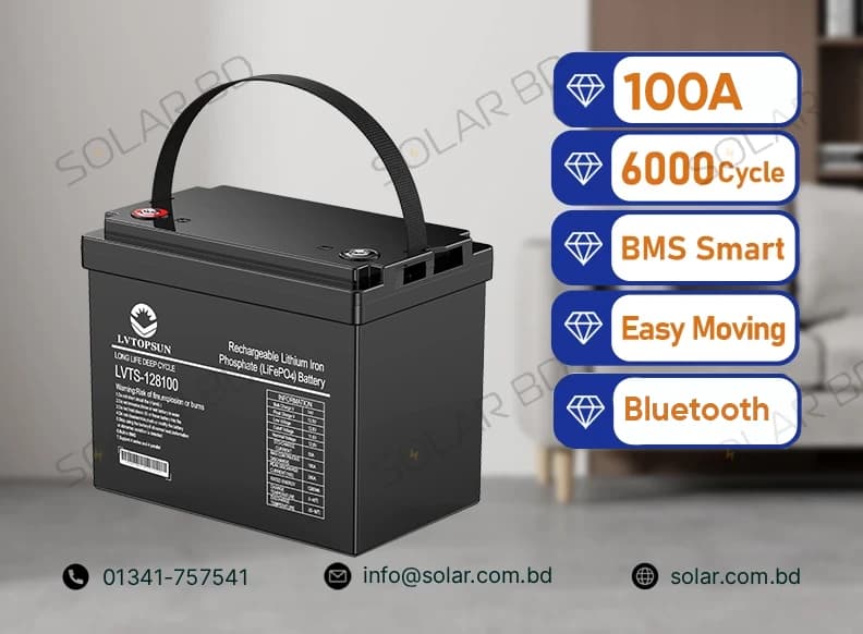 LVTOPSUN 12.8V 100Ah Lithium Battery (LiFePO4)